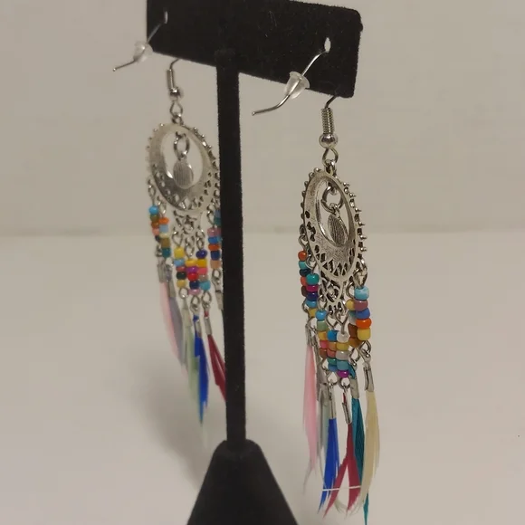 Boho Tassel Earrings Beaded Royal Feather Fringe Hook Fashion Jewelry Native - Picture 7 of 8